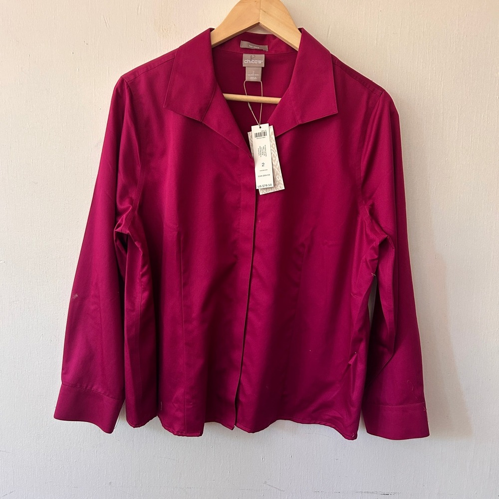 Chicos Button Down Womens Large Pink No Iron Long Sleeve Blouse Professional NWT